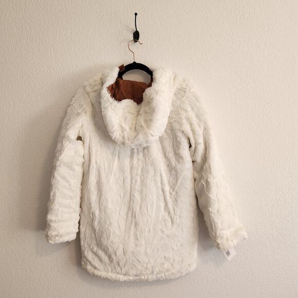 DKNY Girl's‎ Size Large 14/16 Reversable Burnt Orange/White Faux Fur Jacket NWT - Picture 8 of 9